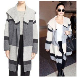 VINCE Grey Black Color Block Striped Wool Cashmere Car Coat Blanket Cardigan  Sm